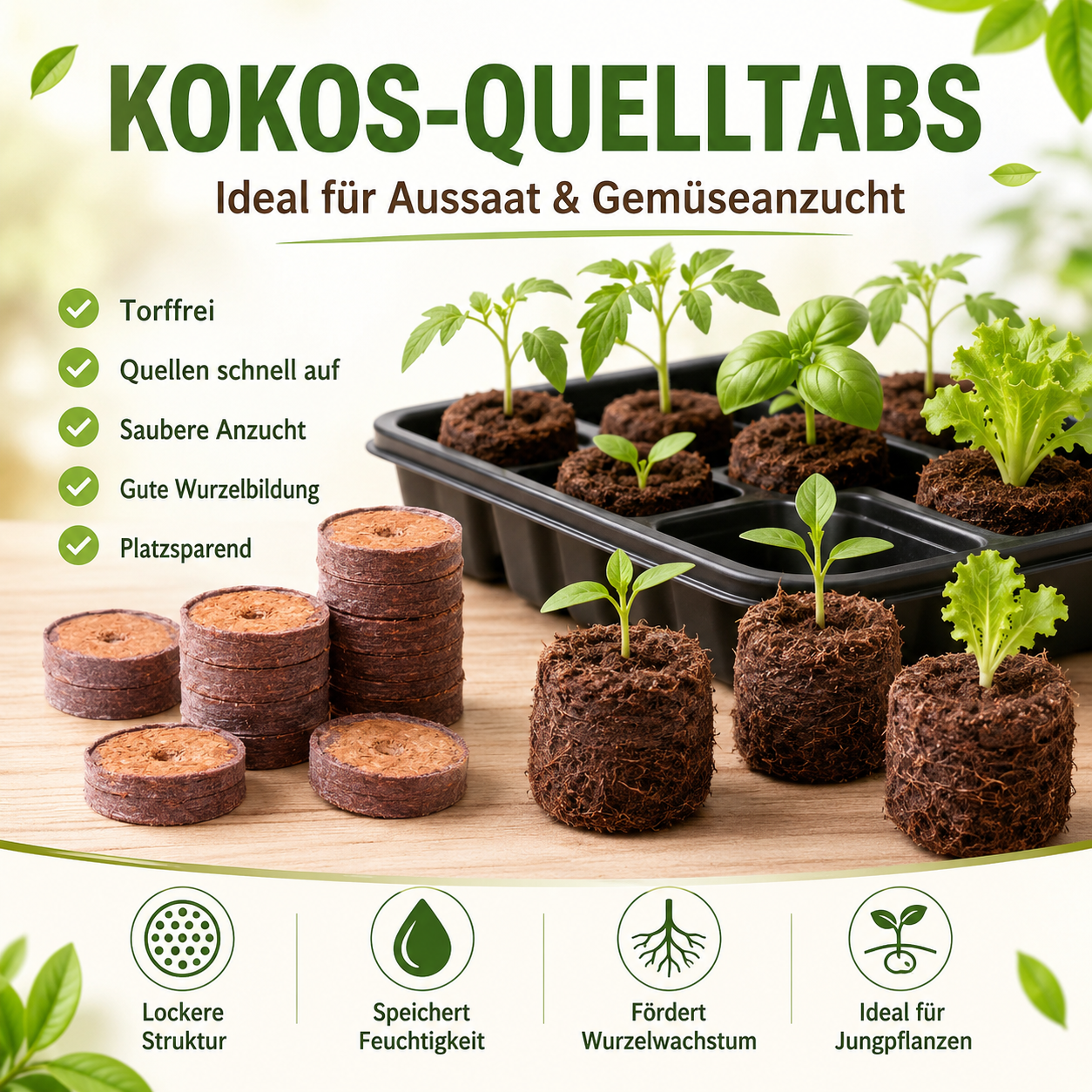 Kokos Quelltabs 25 Stück Anzucht torffrei Tomaten Kräuter Jungpflanzen