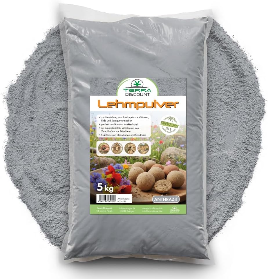 Naturlehm 5kg anthrazit Lehmpulver für Insektenhotel Wildbienen Seedballs