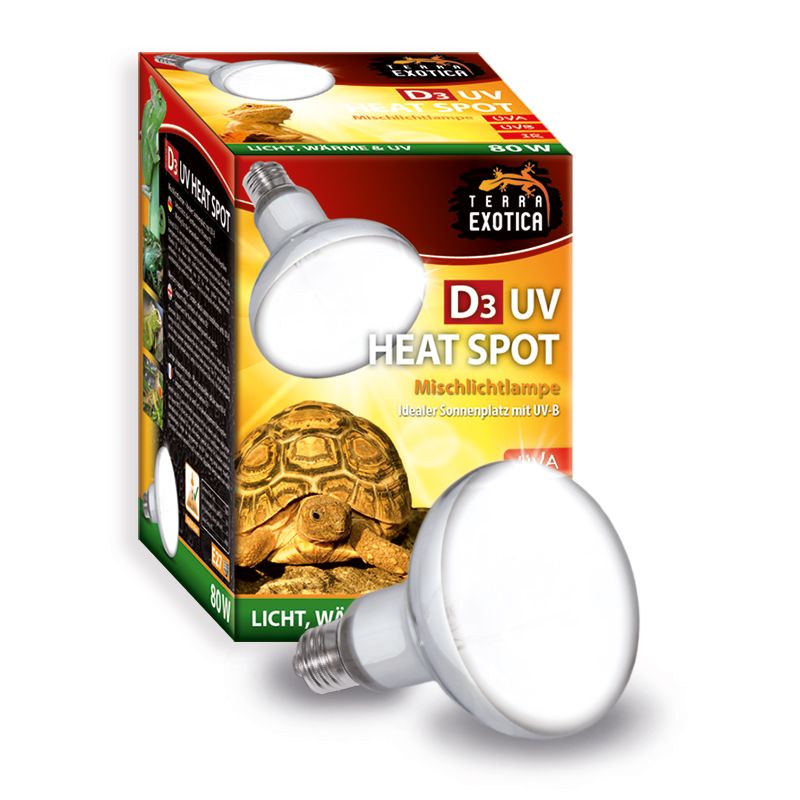 D3 UV Heat Spot 80W UV-B UV-A Mischlichtlampe Terrarium Wärmelampe Reptilien