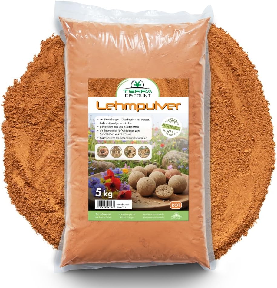 Naturlehm 5kg rot Lehmpulver für Insektenhotel Wildbienen Seedballs