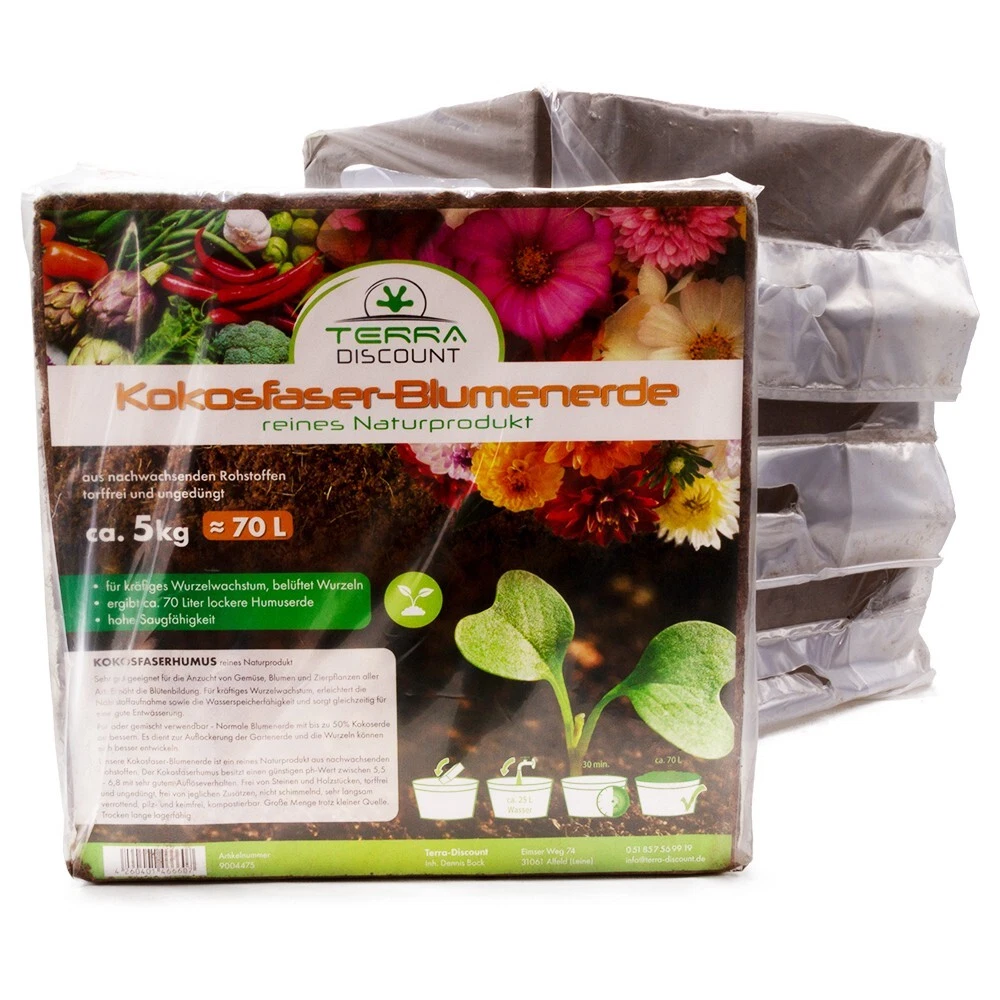 4x 5kg Kokosblumenerde | feine Kokoserde Quellerde | Garten Substrat | Terra Discount
