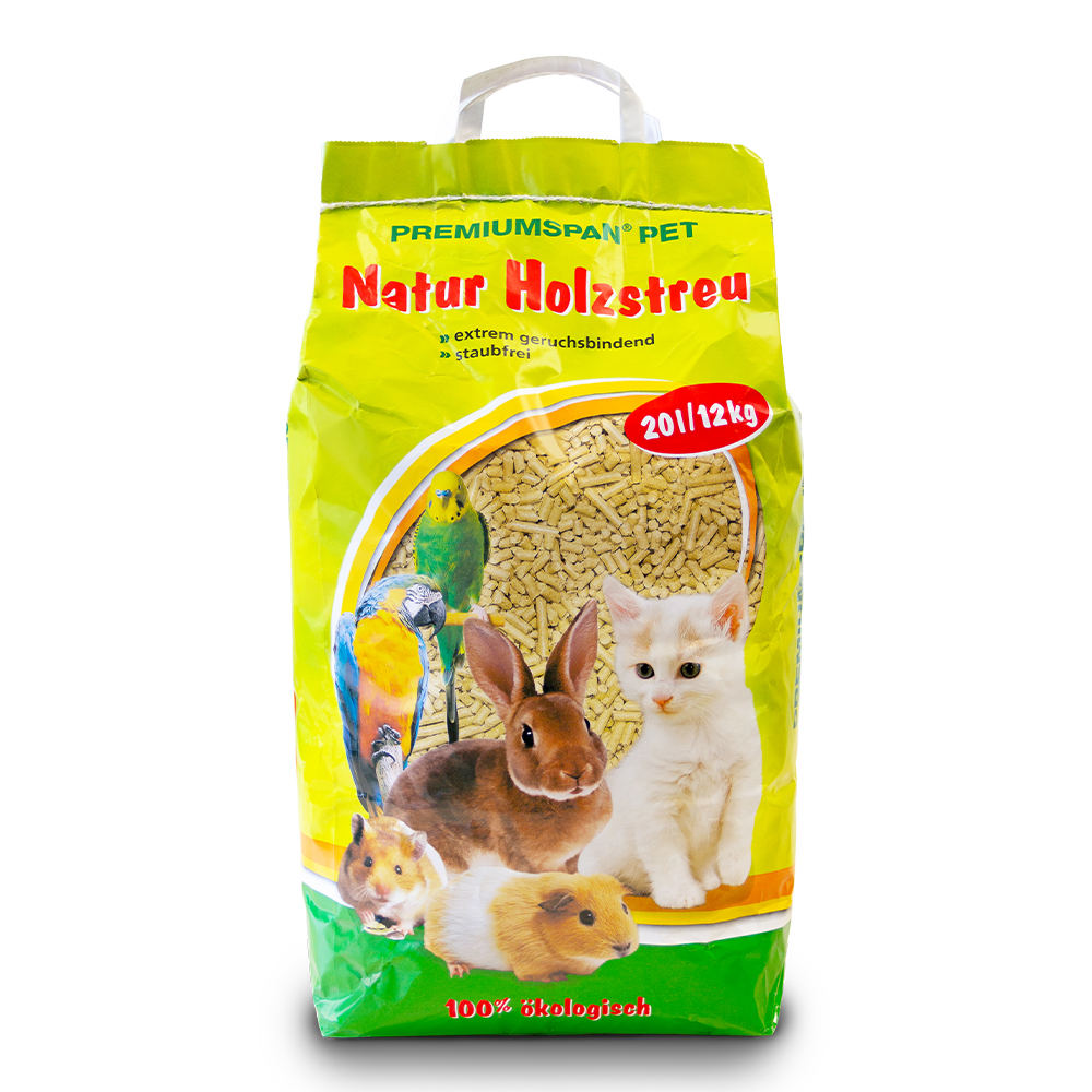 Premiumspan Holzstreu 20L/12kg staubfrei saugstark geruchsbindend Kleintier Nager Katze